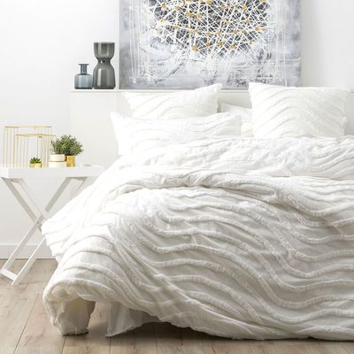 Cloud Linen Wave 100% Cotton Chenille Vintage Washed Tufted Quilt Cover Set White