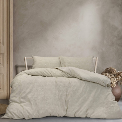 Algodon Cabo Washed Cotton Jacquard Quilt Cover Set Coconut Milk