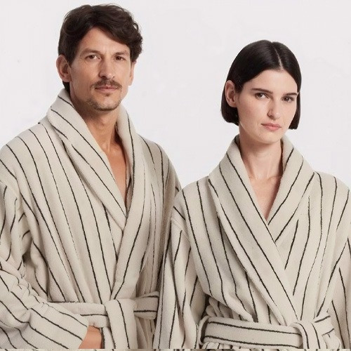 Sheridan Aven Stripe Cotton Bathrobe Lifestyle
