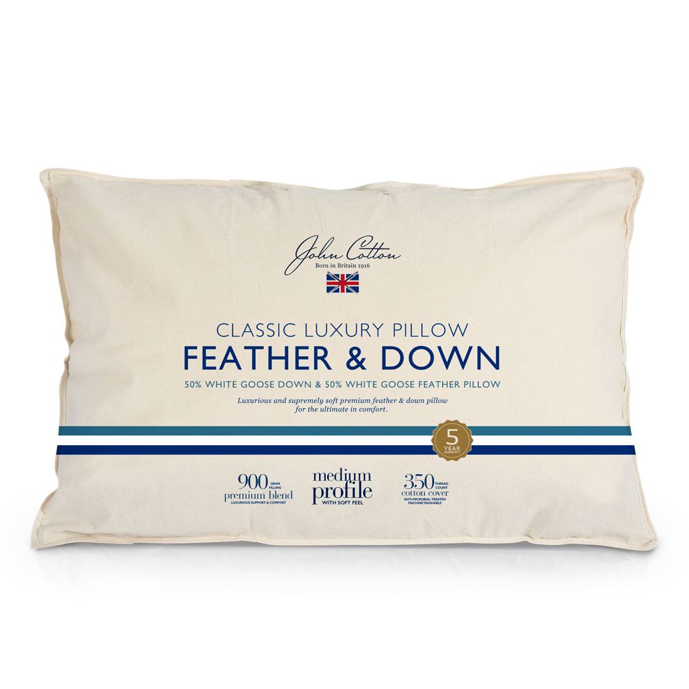 John Cotton Supreme Luxury 50% White Goose Down & Feather Pillow