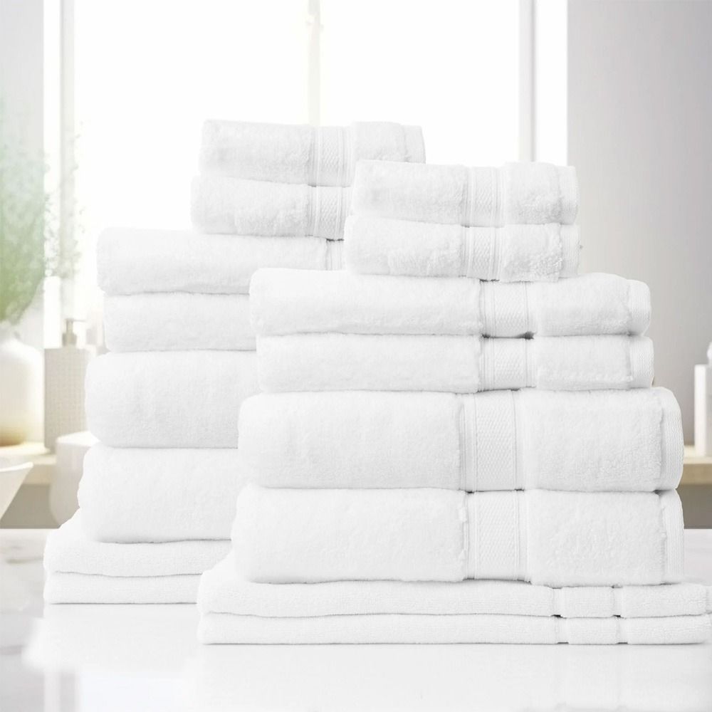 Royal Comfort 16 Piece Luxury Plush 100% Zero Twist Cotton Bath Towel Set White
