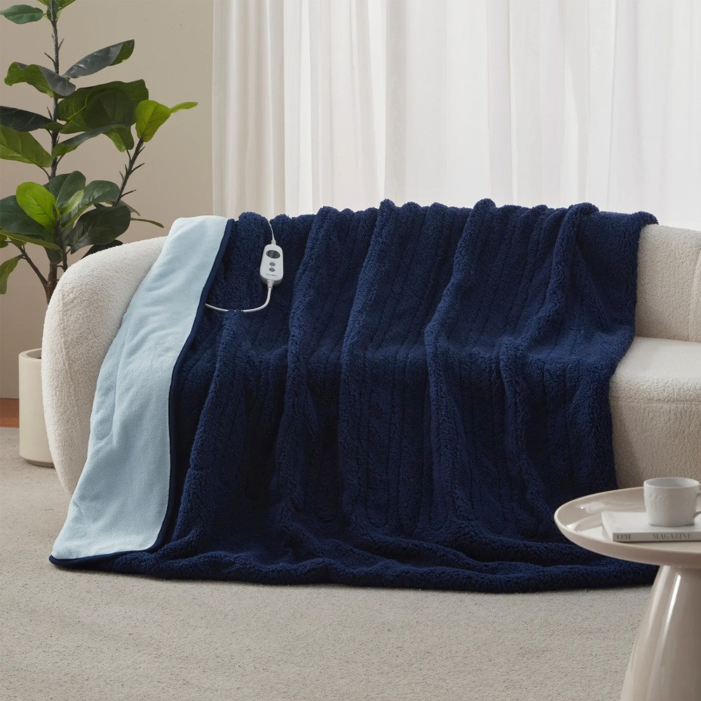 Dreamaker Eve Reversible Sherpa & Coral Fleece Heated Throw
