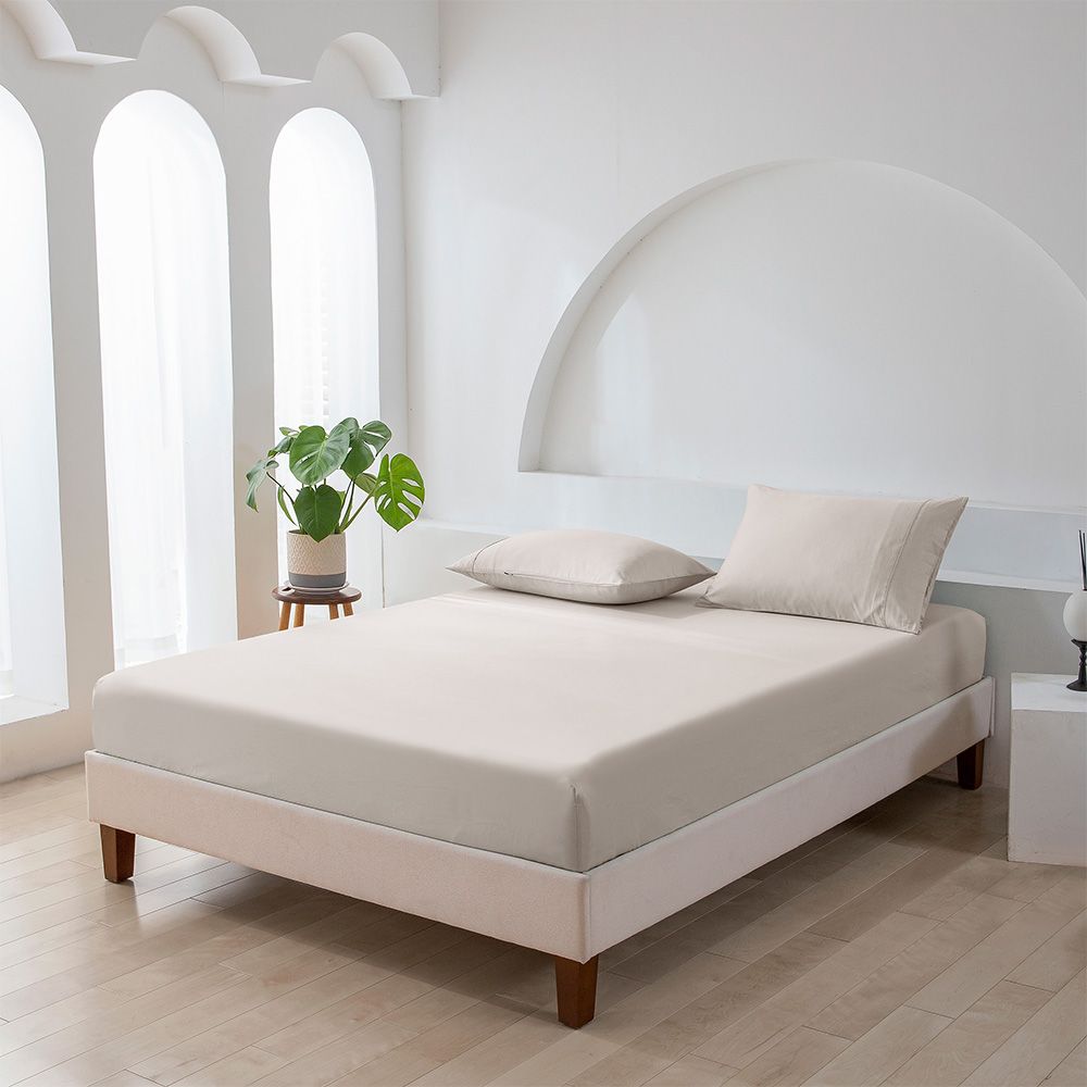 Essn 500TC Cotton Sateen Fitted Sheet Set Stone