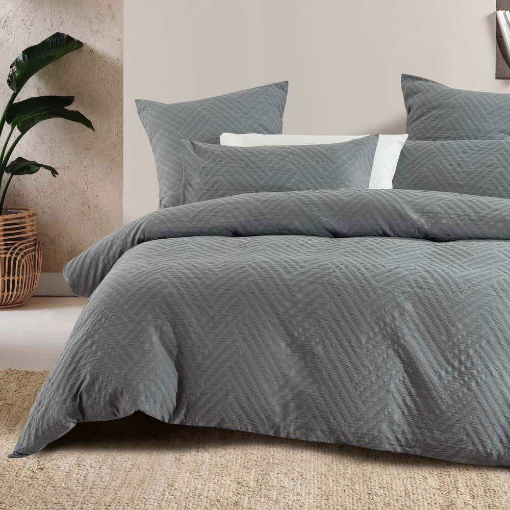 Bambury Panama Jacquard Quilt Cover Set Steel