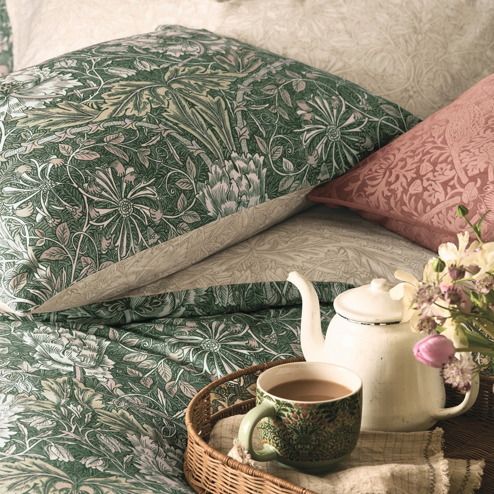 Honeysuckle and Tulip Print in Sage and Plaster