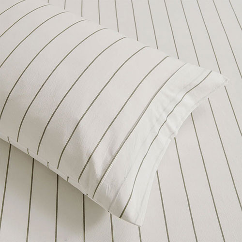 Dreamaker Rumi King Pillowcase White with Olive Stripe