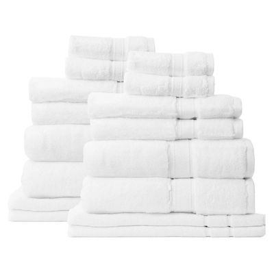 Royal Comfort 16 Piece Luxury Plush 100% Zero Twist Cotton Bath Towel Set White