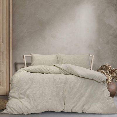 Algodon Cabo Washed Cotton Jacquard Quilt Cover Set Coconut Milk