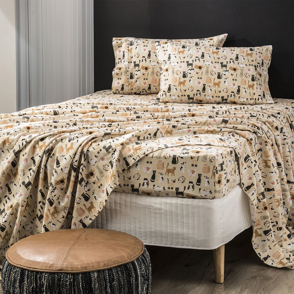 Park Avenue Misty Cats 175 GSM Egyptian Cotton Flannelette Sheet Sets