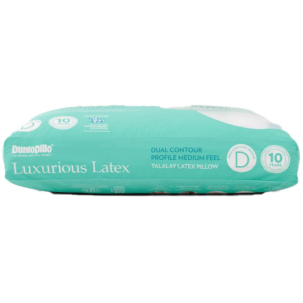 Dunlopillo Luxurious Latex Pillow Contour Dual Profile and Medium Feel Packaging