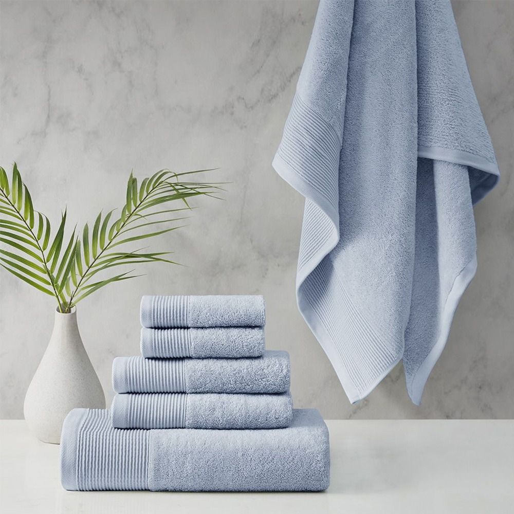 Cloud Linen Retreat Antimicrobial 6 Piece Cotton Tencel Bath Towel Set Blue