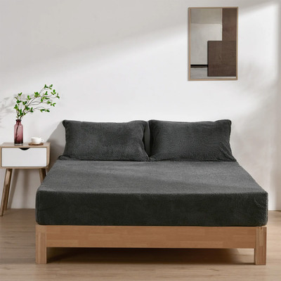 Dreamaker Jasper Teddy Fleece Combo Fitted Sheet Set Charcoal