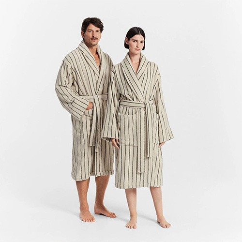 Sheridan Aven Stripe Cotton Bathrobe Lifestyle 1