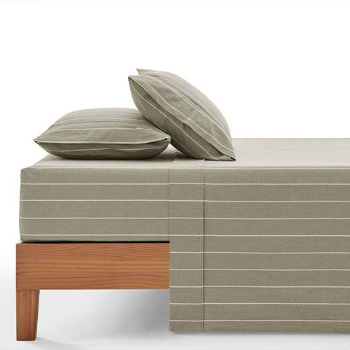 Dreamaker Rumi Washed Yarn Dyed Cotton Sheet Set Pinstripe Detail