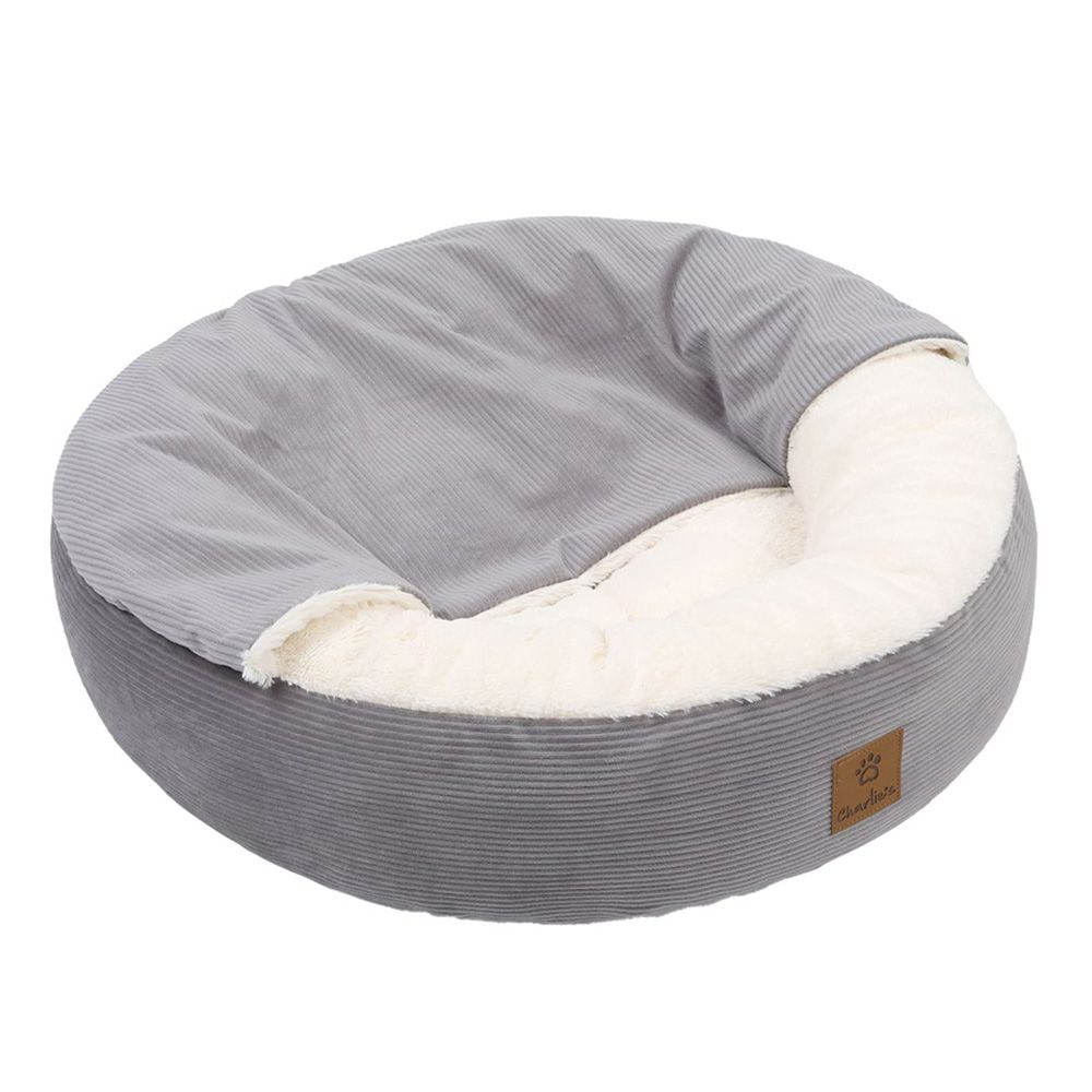 Charlie's Pet Hooded Corduroy Cushioned Snookie Grey