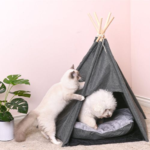 Charlie's Premium Faux Linen Pet Teepee Bed Tent Lifestyle