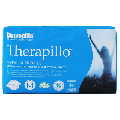 Dunlopillo Therapillo Premium Memory Foam Cooling Gel Pillow Medium Profile Packaging