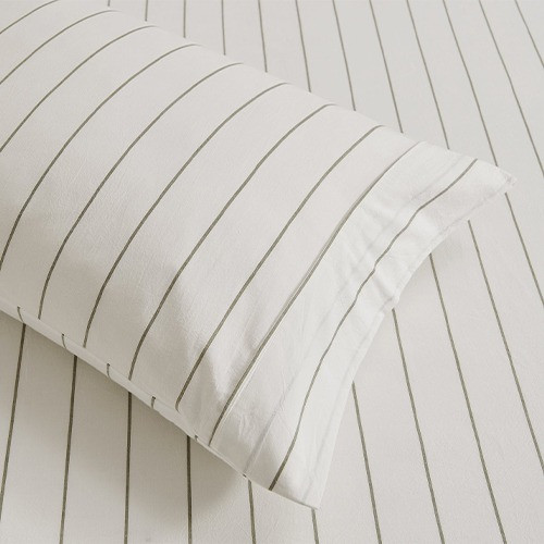 Dreamaker Rumi Sheet Set White with Olive Stripe