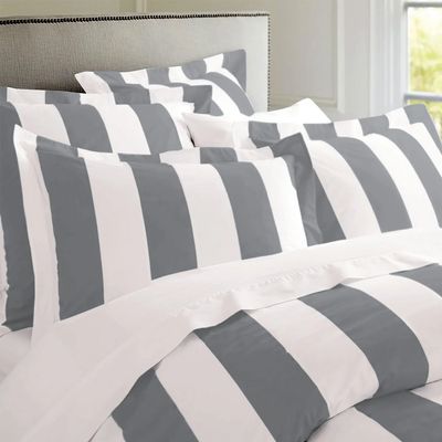 Rans Oxford Stripe Egyptian Cotton Quilt Cover Set Charcoal