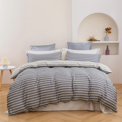 Dreamaker Miller Stripe 100% Cotton Reversible Quilt Cover Set