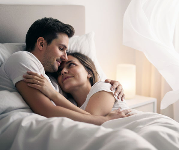 Illustration of couple embracing, showing how intimacy aids better sleep