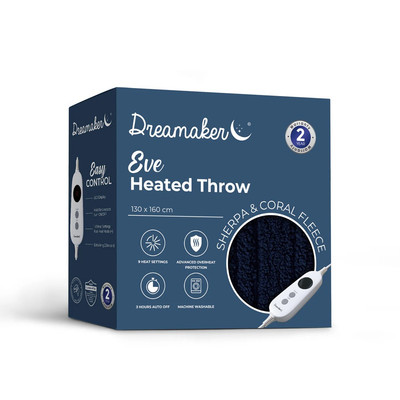 Dreamaker Eve Reversible Sherpa & Coral Fleece Heated Throw Midnight Blue & Sky
