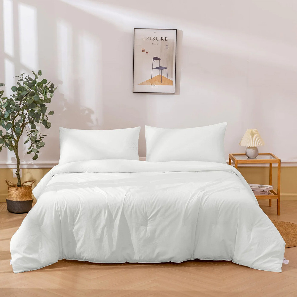 Dreamaker 225TC Cotton Washed Comforter Set White