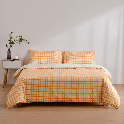 Dreamaker 130GSM Micro Flannel Reversible Grid Quilt Cover Set