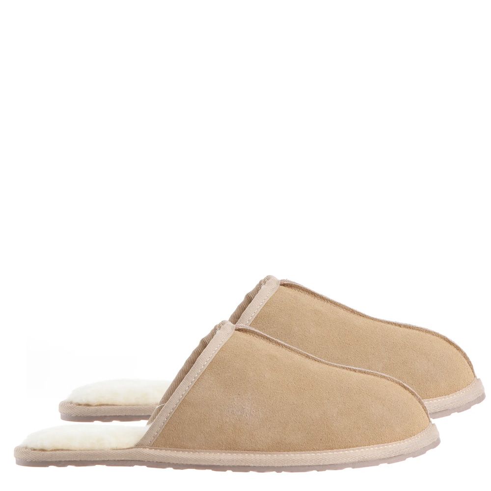 Uggaroo Beige Leather Scuff Slippers Mens