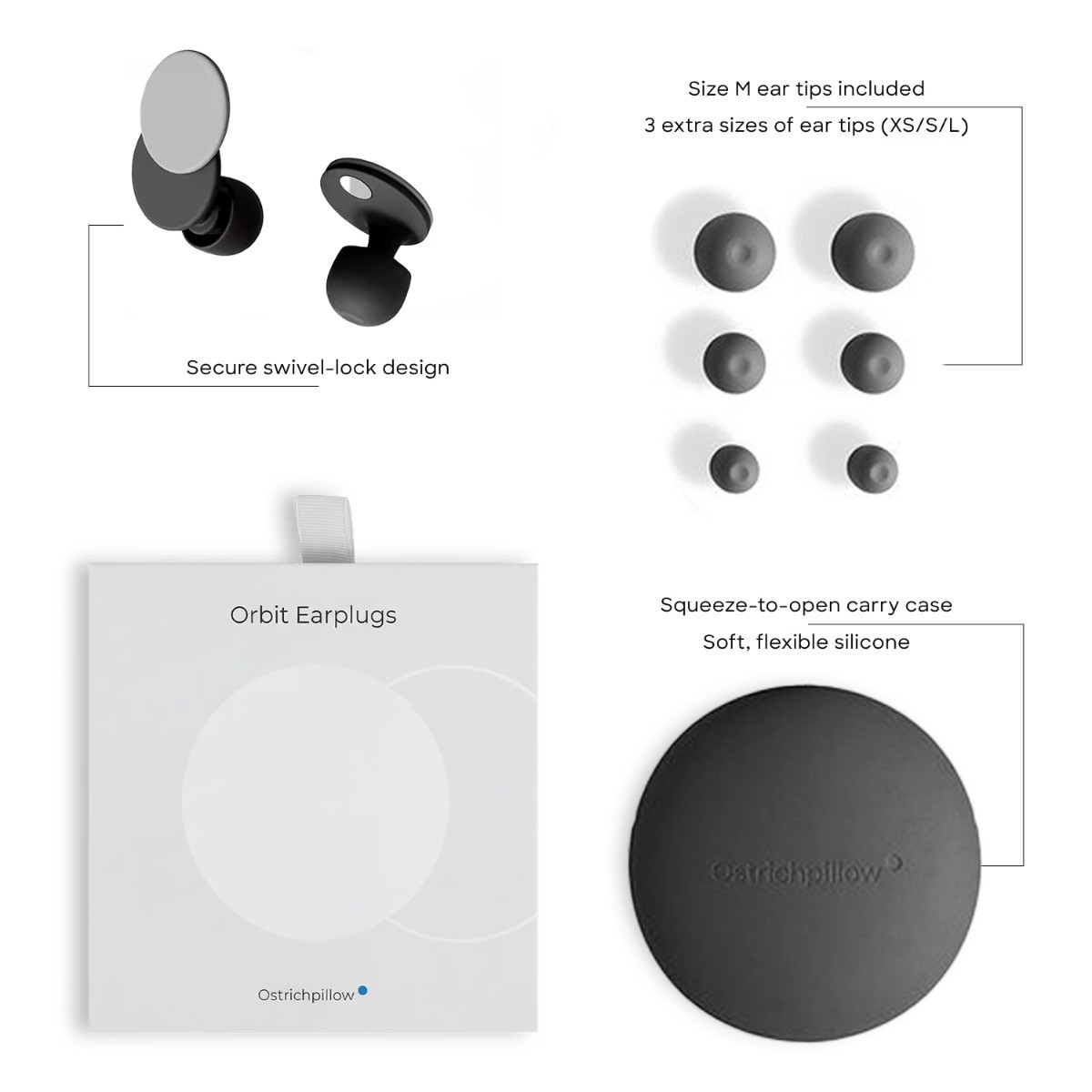 OstrichPillow Orbit Earplugs Specs Diagram