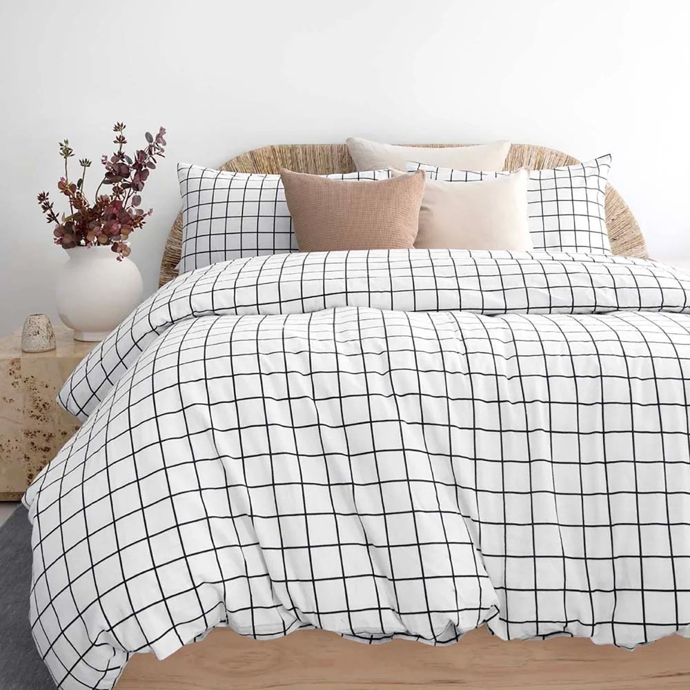 Bambury Grid Black Flannelette Cotton Quilt Cover Set