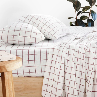 Bambury Grid Boysenberry Flannelette Cotton Sheet Set