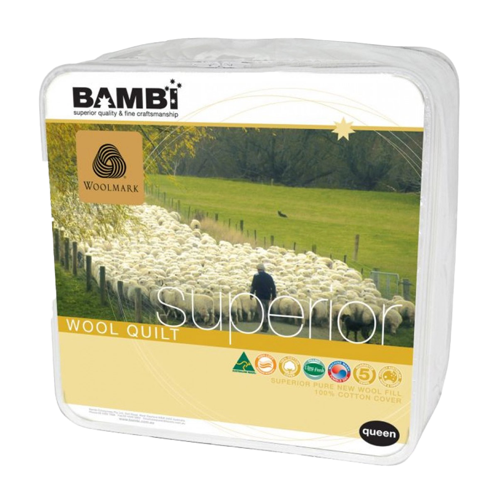 Bambi Gold Woolmark Superior Wool Quilt 300 to 730 gsm options