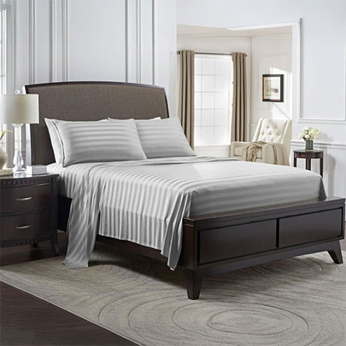 Eastwind Sateen Organic Bamboo Royal Hotel Collection Stripe Sheet Set White