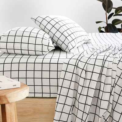 Bambury Grid Black Flannelette Cotton Sheet Set