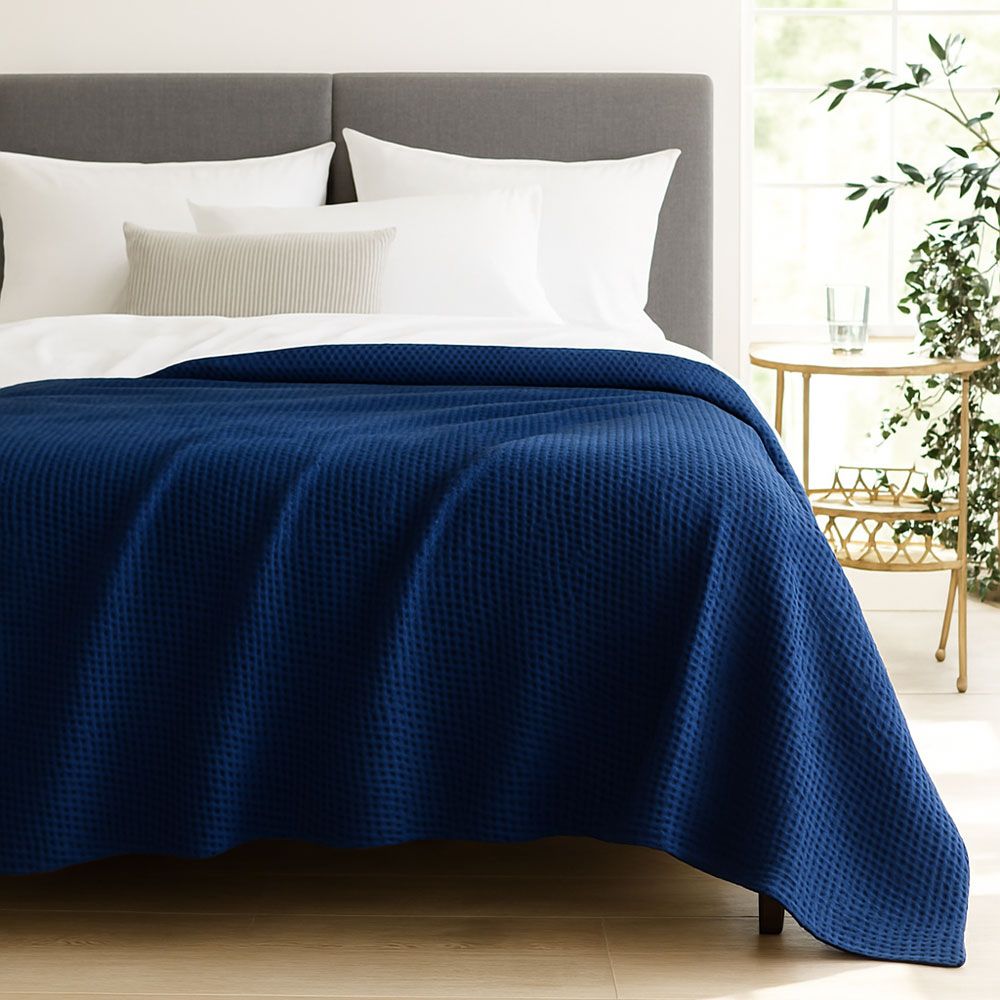 Jason Cotton Waffle Blanket Lifestyle Navy