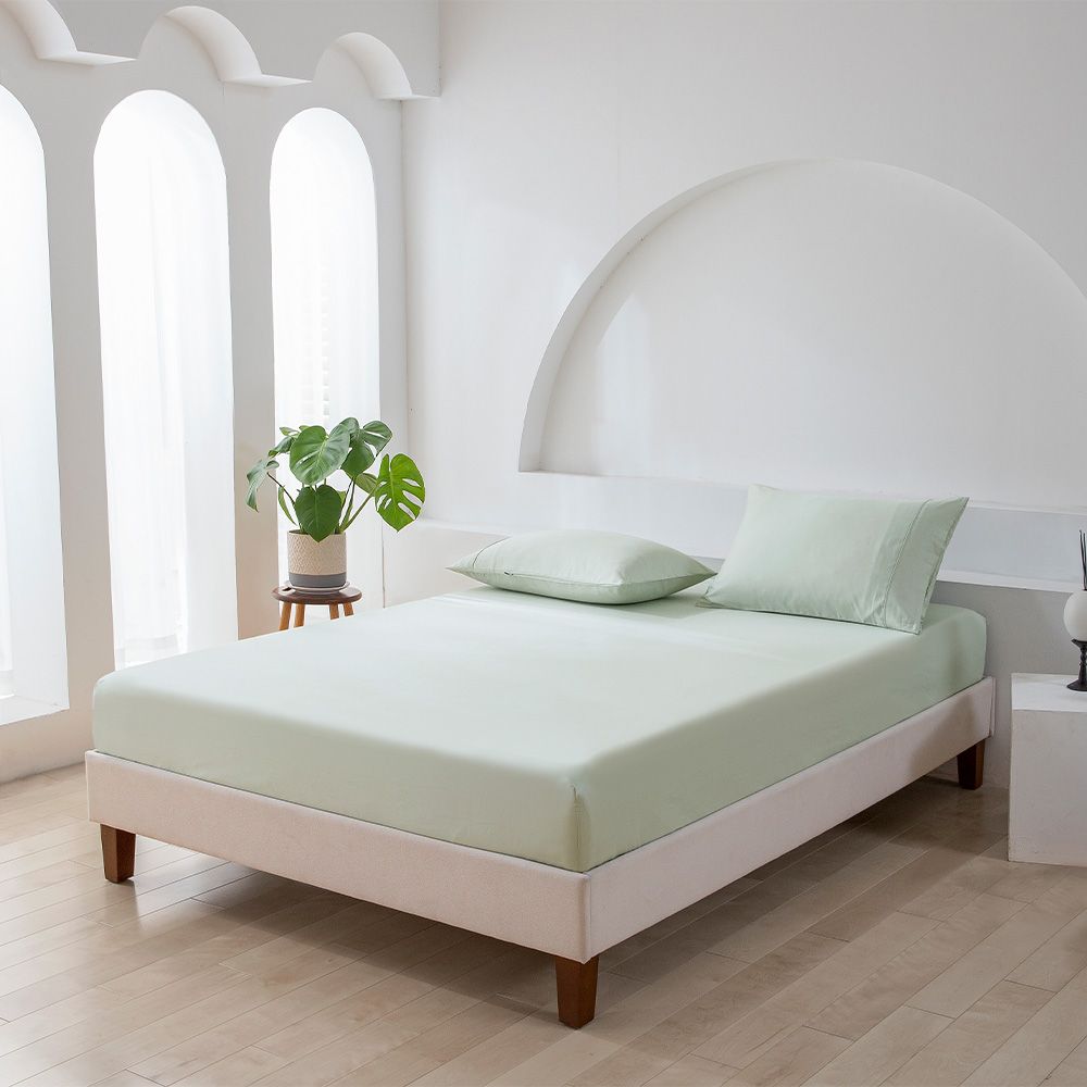 Essn 500TC Cotton Sateen Fitted Sheet Set Sage 2