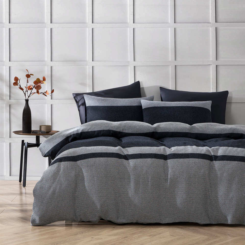 Dreamaker Herringbone 100% Cotton Quilt Cover Set Charcoal Grey