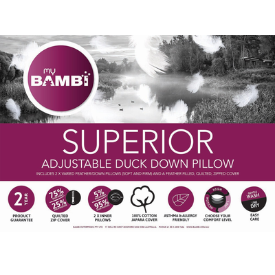 Bambi Adjustable 2 in 1 Down and Feather Pillow Pack