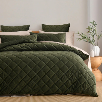 Dreamaker Haven Velvet Quilted Quilt Cover Set Olive