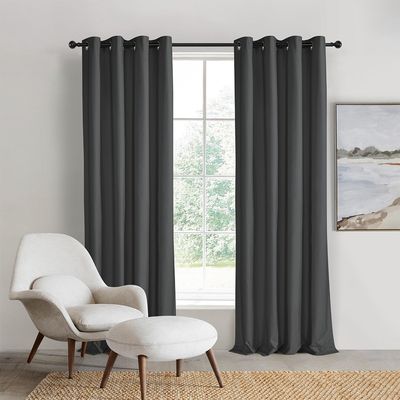 Sherwood Home Orlando Eyelet Curtain Twin Pack Charcoal