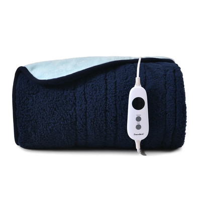 Dreamaker Eve Reversible Sherpa & Coral Fleece Heated Throw Midnight Blue & Sky