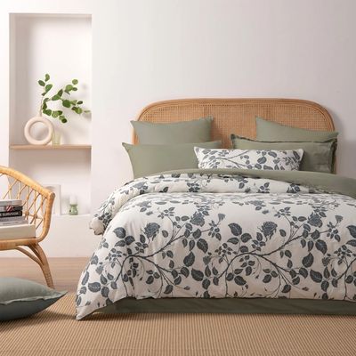 Dreamaker Felicity 100% Cotton Reversible Quilt Cover Set Sage