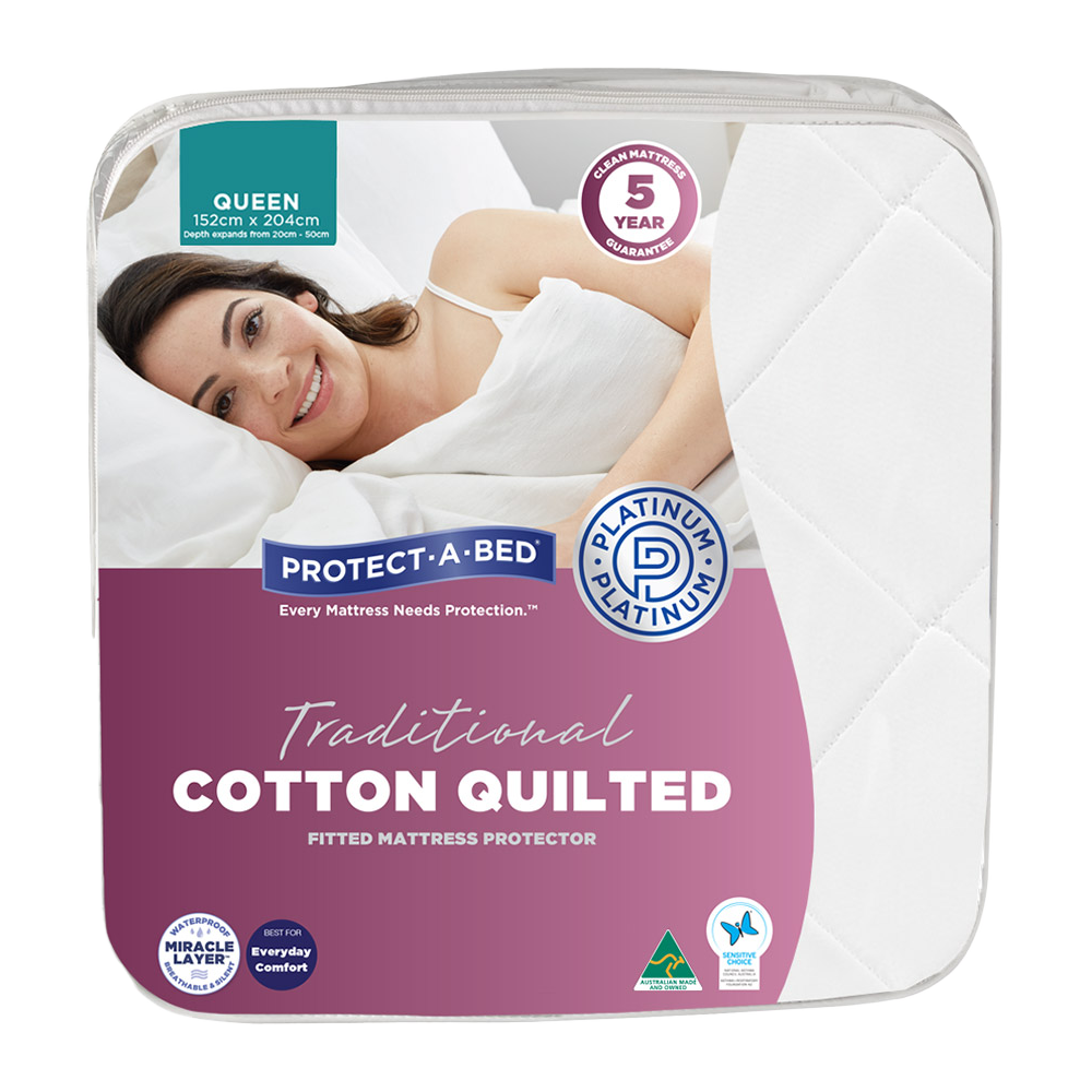 Protect-A-Bed Traditional Cotton Quilted Fitted Waterproof Mattress Protector