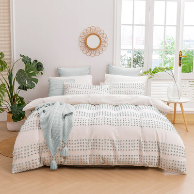Dreamaker Clovelly Tufted Stripe Seafoam Quilt Cover Set