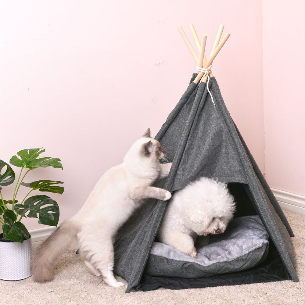 Charlie's Premium Faux Linen Pet Teepee Bed Tent Base Image