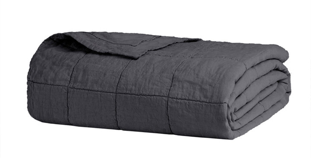 Bambury French Flax Linen Quilted Coverlet Charcoal