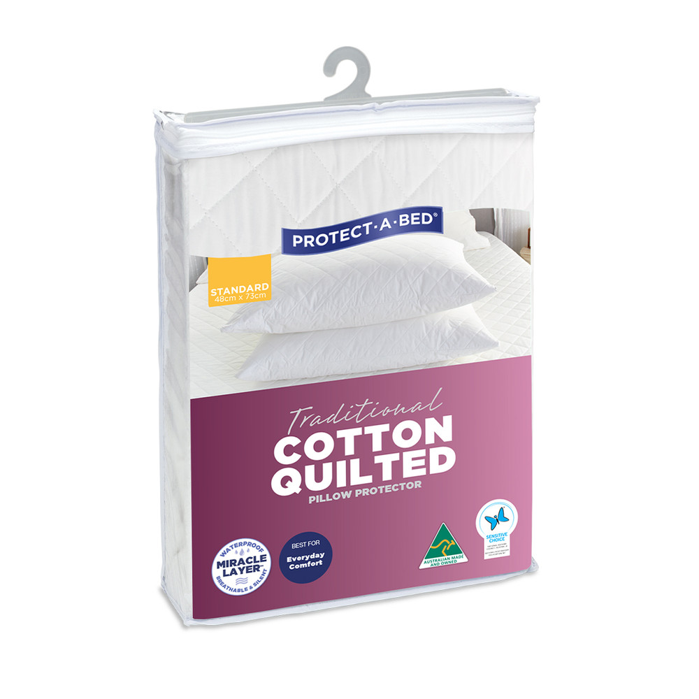 Protect-A-Bed Traditional Cotton Quilted Fitted Waterproof Pillow Protector