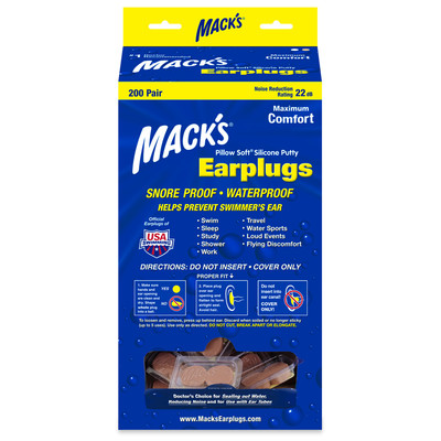 Mack's Mouldable Pillow Soft Beige Silicone EarPlugs Bulk 200 Pairs
