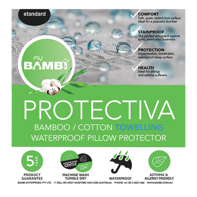 Bambi Protectiva Waterproof Towelling Bamboo Cotton Pillow Protector